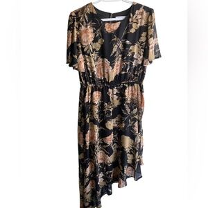 Hayden Los Angeles black neutral floral dress asymmetrical large